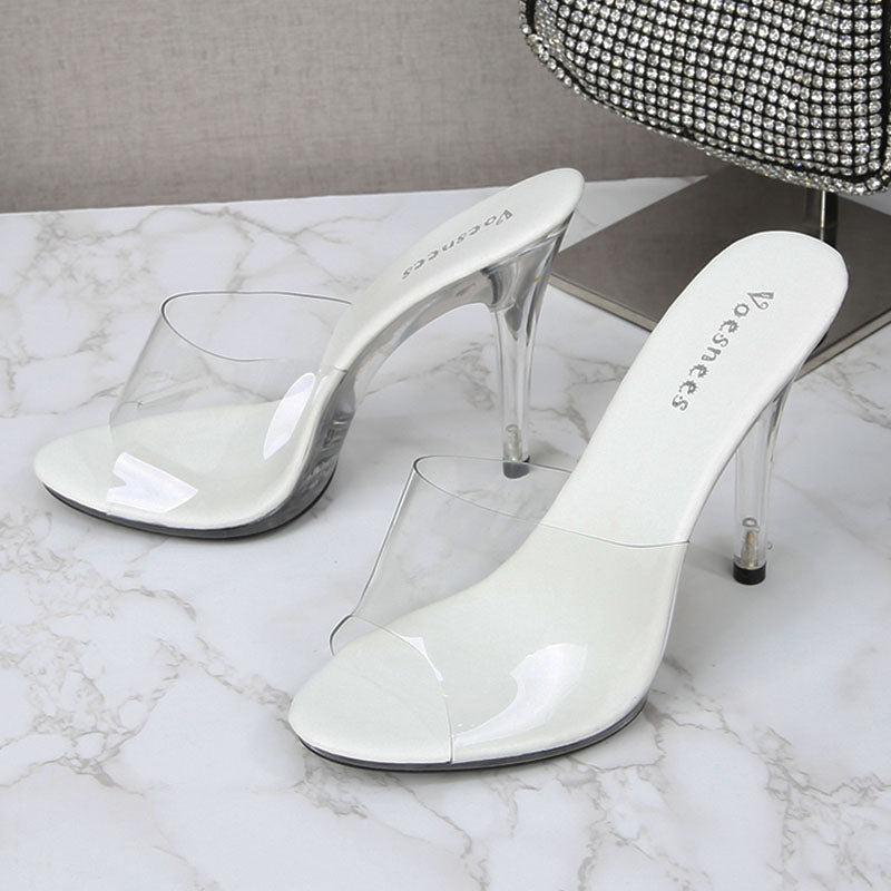 Ladies Slipper Fashion Sandals Clear Heel Transparent Party Shoes - TulleLux Bridal Crowns &  Accessories 