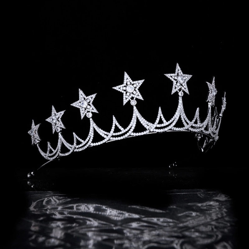 Stunning Stars Princess Crystal Zircon Tiara Crown Headpiece