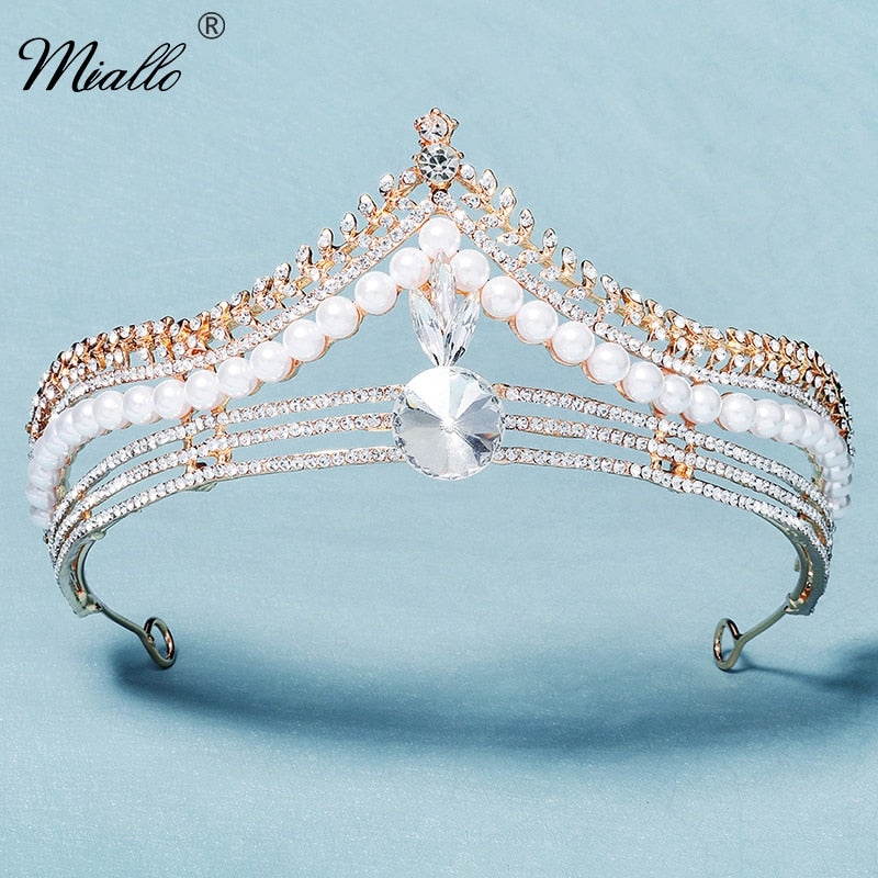 Pearl Crystal Rhinestone Bridal Tiara Crown Party Hair Accessory