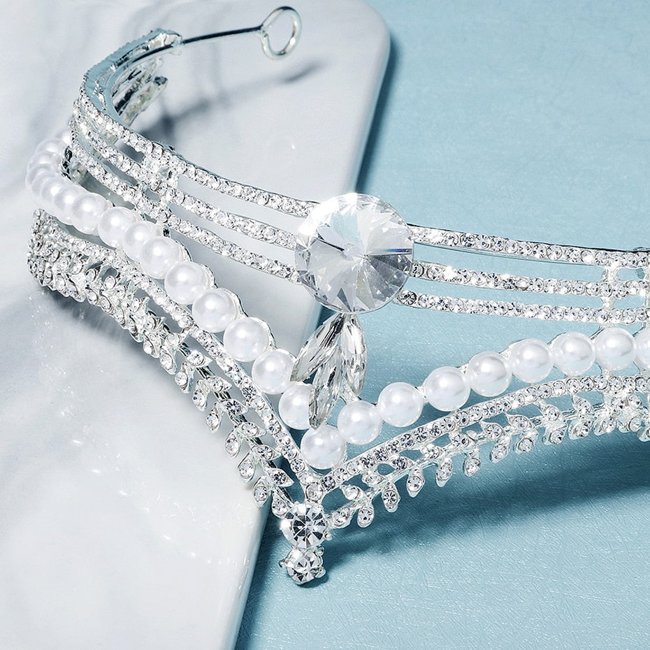
                      
                        Pearl Crystal Rhinestone Bridal Tiara Crown Party Hair Accessory
                      
                    