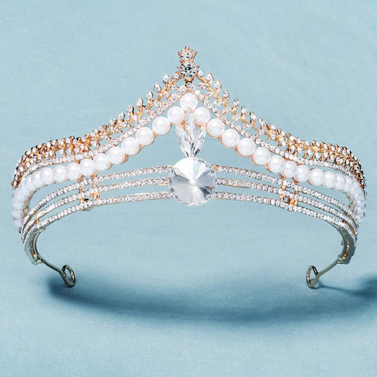 Pearl Crystal Rhinestone Bridal Tiara Crown Party Hair Accessory