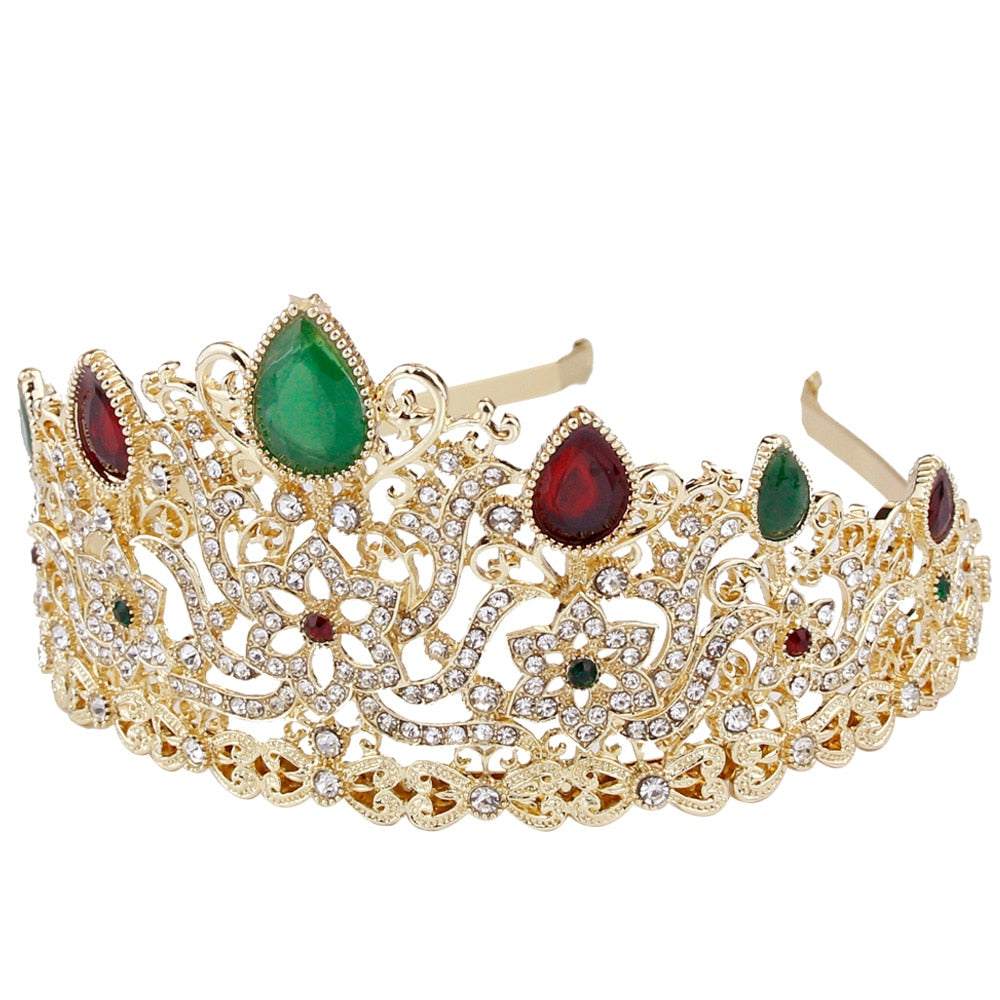 Moroccan Gold Tiara Crown Crystal  Headpiece