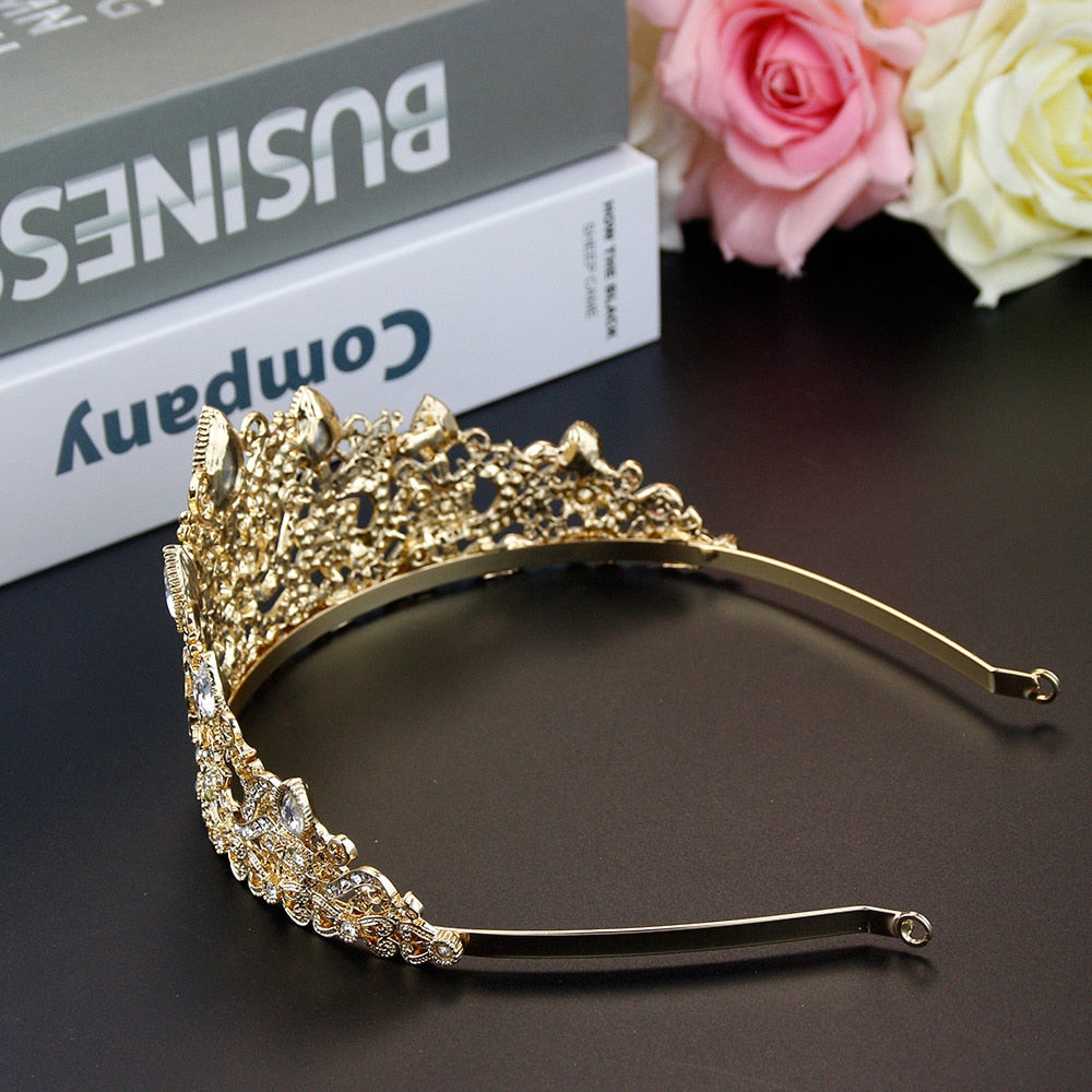 Load image into Gallery viewer, Moroccan Gold Tiara Crown Crystal  Headpiece

