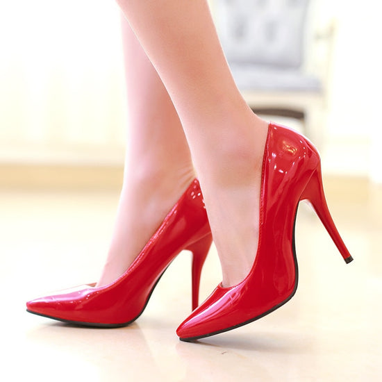 Classic Pumps Heels For Women Red Shiny Bottom Genuine Leather Brand Shoes  Wedding Shoes Pointed Toe Sexy Evening Dress Shoe 10 - AliExpress