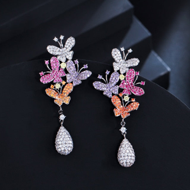 
                      
                        Micro Pave Cubic Zirconia Purple Red Long Butterfly Drop Earrings
                      
                    