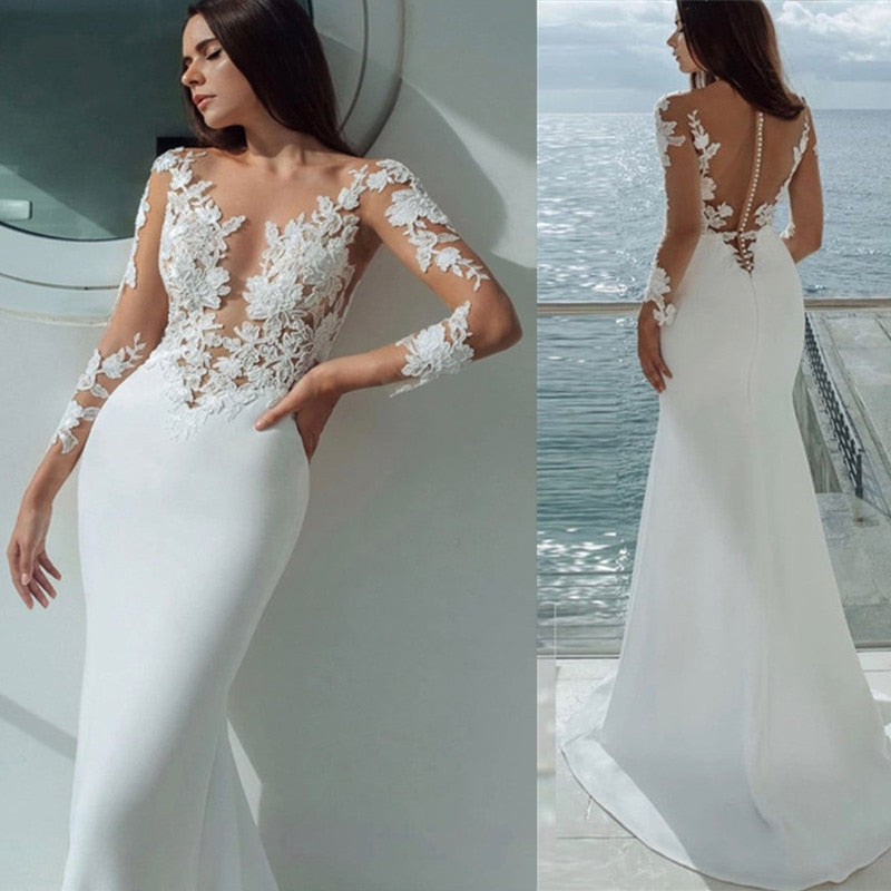 Champagne Lace Mermaid Backless Wedding Bridal Gown – TulleLux
