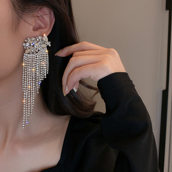 Long Tassel Geometric Drop Crystal Dangle Earrings