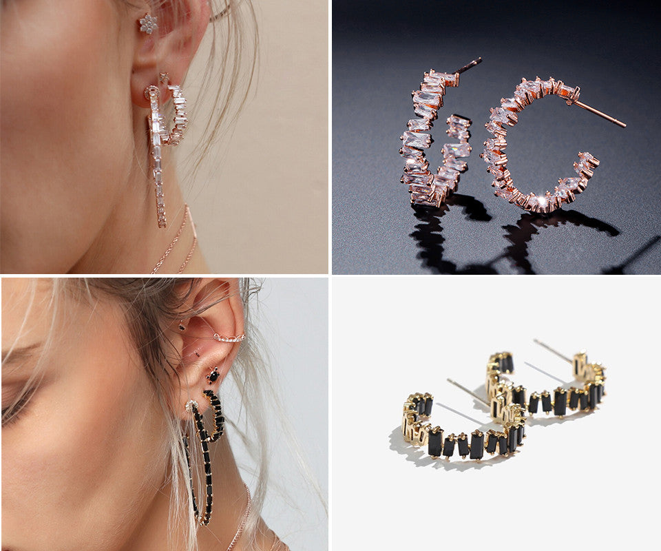 
                      
                        Trendy AAA Baguette Cubic Zirconia T Stone Hoop Earrings For Women
                      
                    