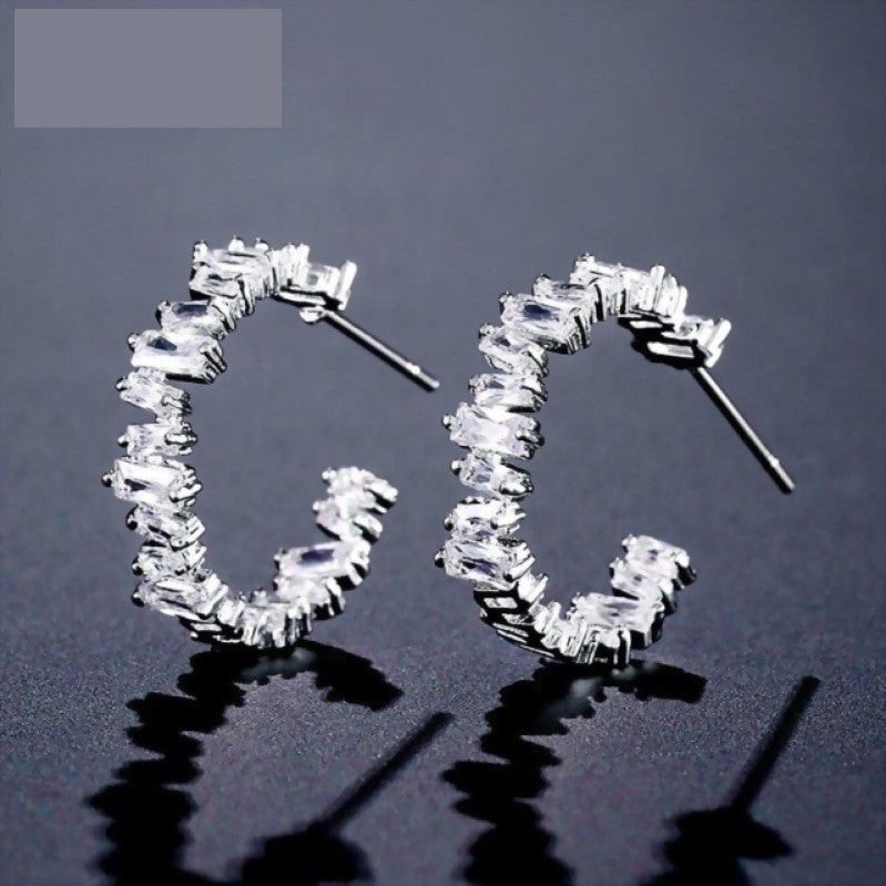 
                      
                        Trendy AAA Baguette Cubic Zirconia T Stone Hoop Earrings For Women
                      
                    