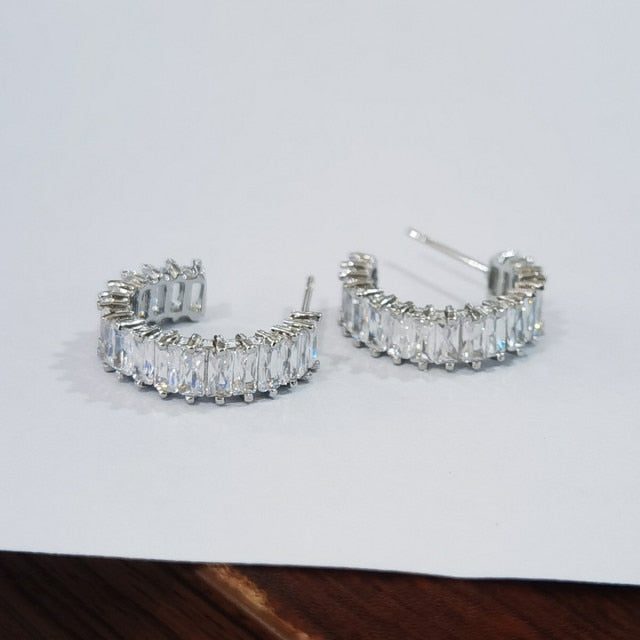 
                      
                        Trendy AAA Baguette Cubic Zirconia T Stone Hoop Earrings For Women
                      
                    
