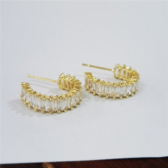
                      
                        Trendy AAA Baguette Cubic Zirconia T Stone Hoop Earrings For Women
                      
                    
