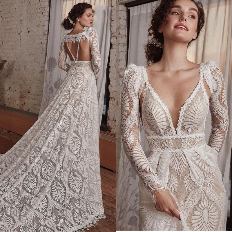 Musling bekæmpe nå Luxury Boho Lace Wedding Dress Detachable Sleeve Bridal Wedding Gown –  TulleLux Bridal Crowns & Accessories