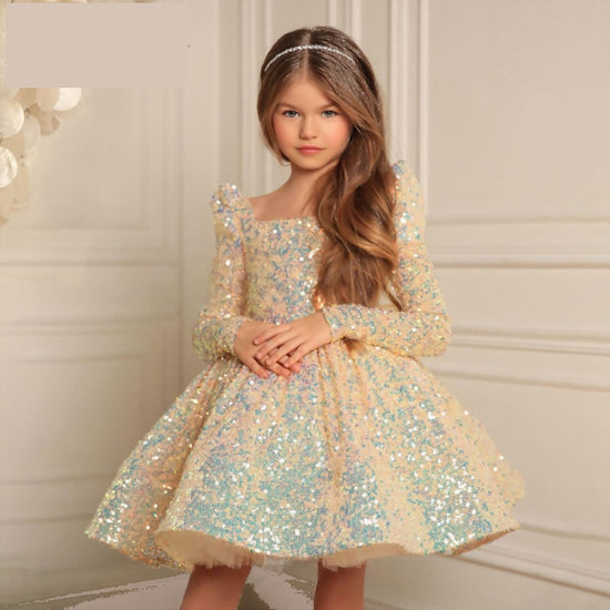 Load image into Gallery viewer, Glitter Sequin Flower Girl Princess Girl Birthday Dress
