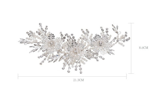 Load image into Gallery viewer, Silver Floral Rhinestone Pearl Wedding Long Hair Comb Bridal Headpiece
