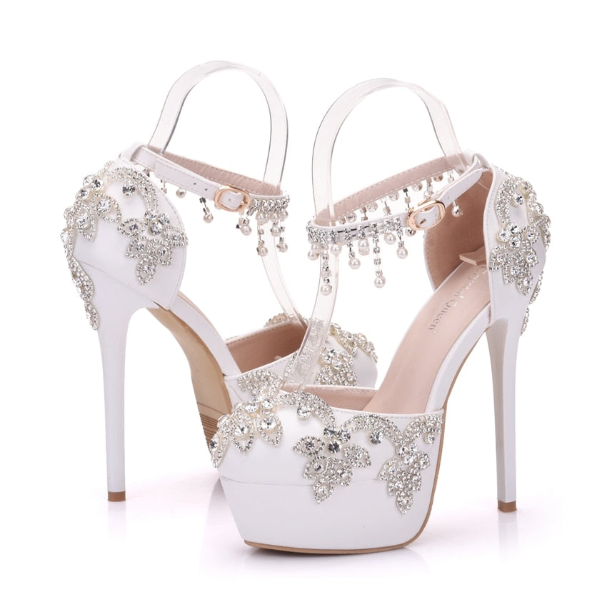 Crystal Queen Rhinestone Round Toe High Heel Platform Shoes – TulleLux ...