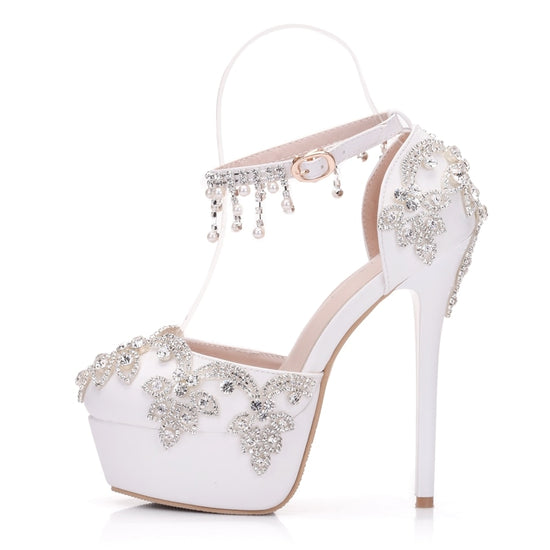 Crystal Queen Rhinestone Round Toe High Heel Platform Shoes – TulleLux ...