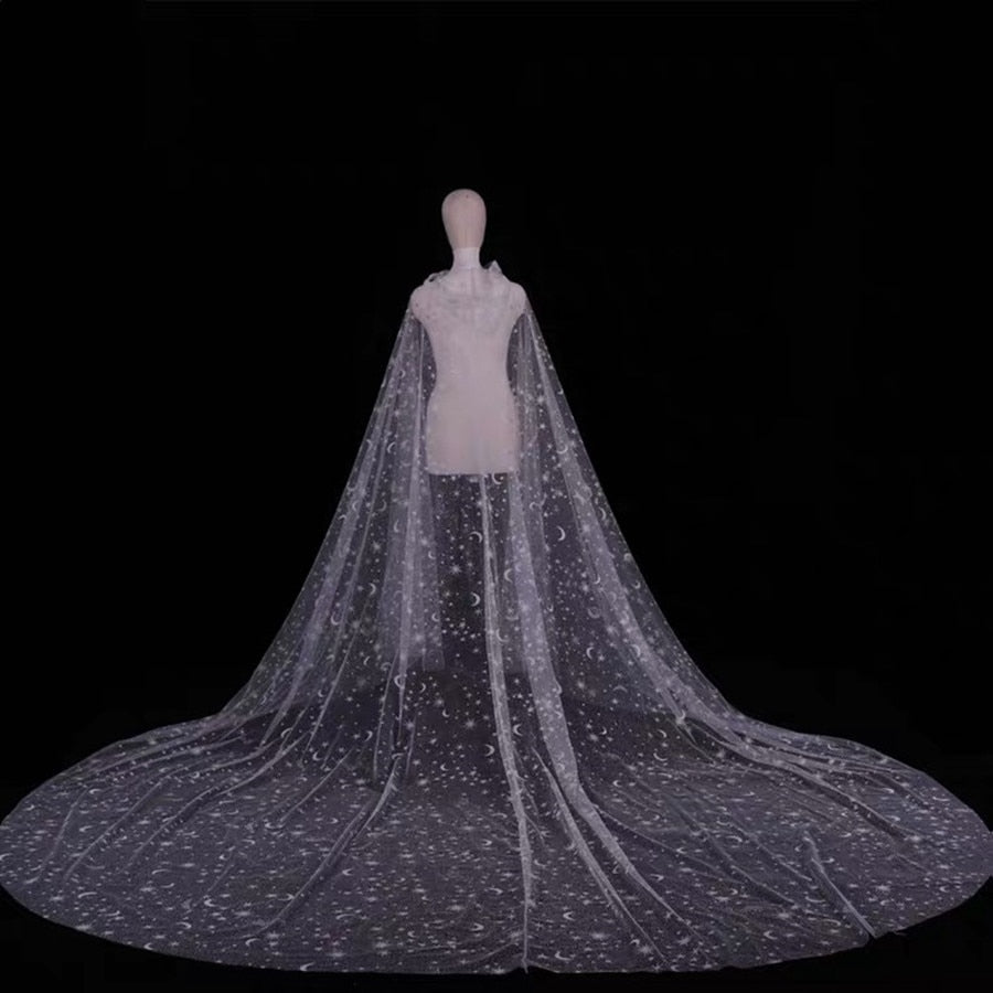 Load image into Gallery viewer, White Sparkly Sequin Glitter Bling Bridal Hooded Cape Cathedral Wedding Veil Cloak
