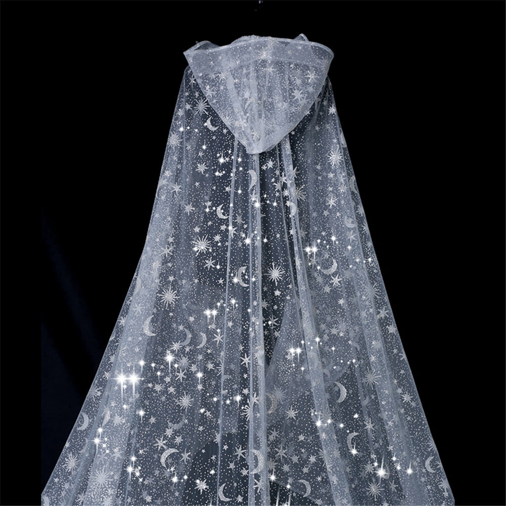 
                      
                        White Sparkly Sequin Glitter Bling Bridal Hooded Cape Cathedral Wedding Veil Cloak
                      
                    