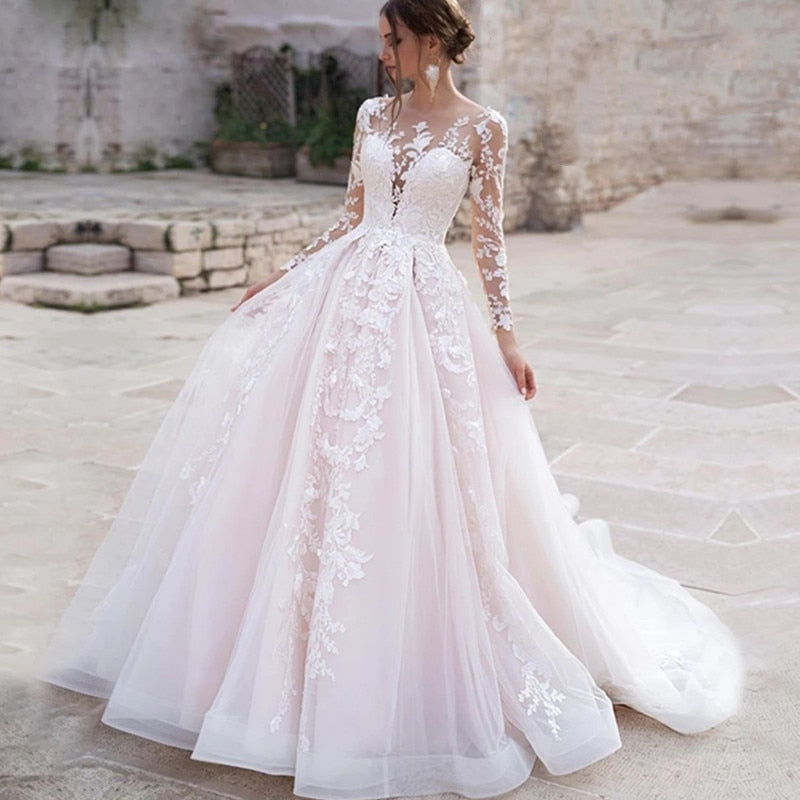 Buy Mermaid Light Pink Backless Lace Appliques Wedding Dresses Short Sleeve Bridal  Dress RS510 Online – rosepromdress