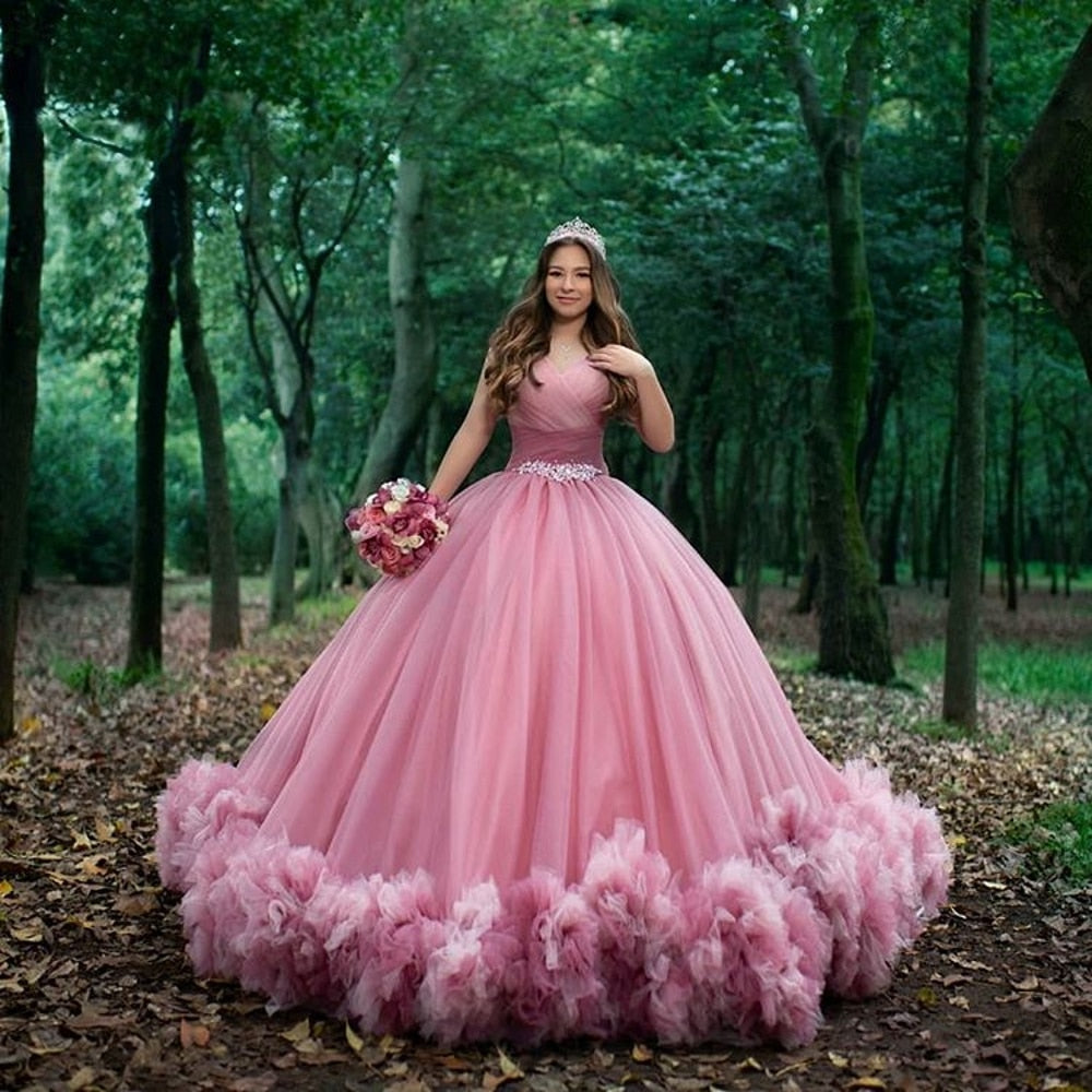 Ruched Ball Gown Princess Pink Quinceañera Dress Sweet 16 Off Shoulder –  Tullelux Bridal Crowns & Accessories