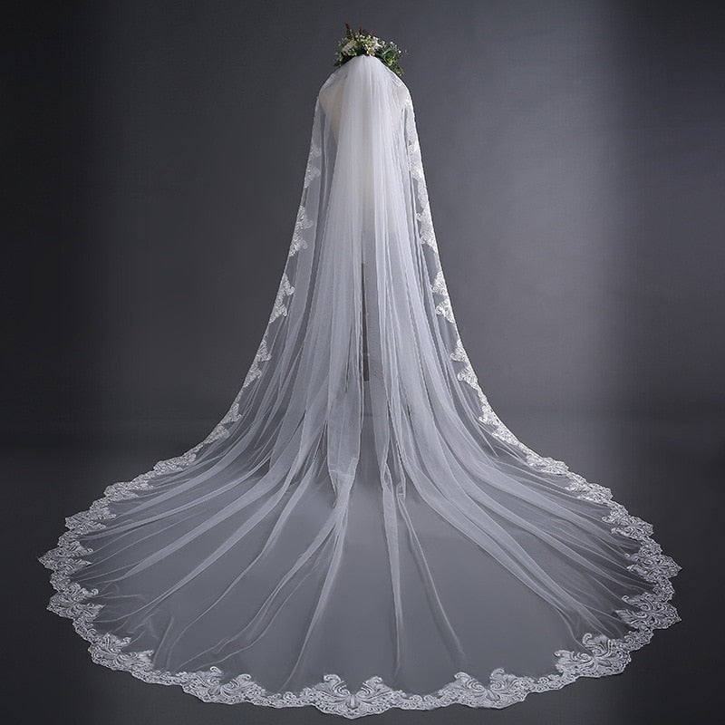 White/Ivory Cathedral Length Lace Edge Wedding Bridal Veil With Comb