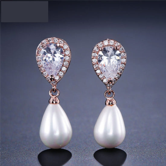 Load image into Gallery viewer, Imitation Pearl And Cubic Zirconia Water Drop  Fashion Ladies  Party Earrings
