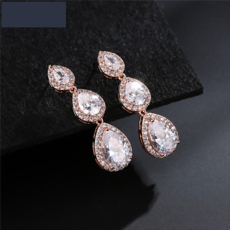 Fashion 3 PCS Water Drop Cubic Zirconia Long Dangle Earrings Bridal Wedding Party Jewelry