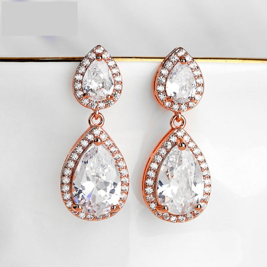 Fashion 3 PCS Water Drop Cubic Zirconia Long Dangle Earrings Bridal Wedding Party Jewelry