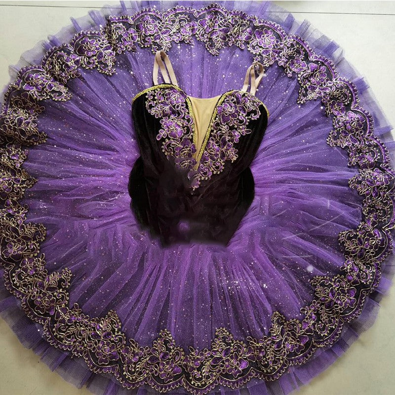 Professional Girls Dark Purple Velvet Pancake Tutu Performance Costume