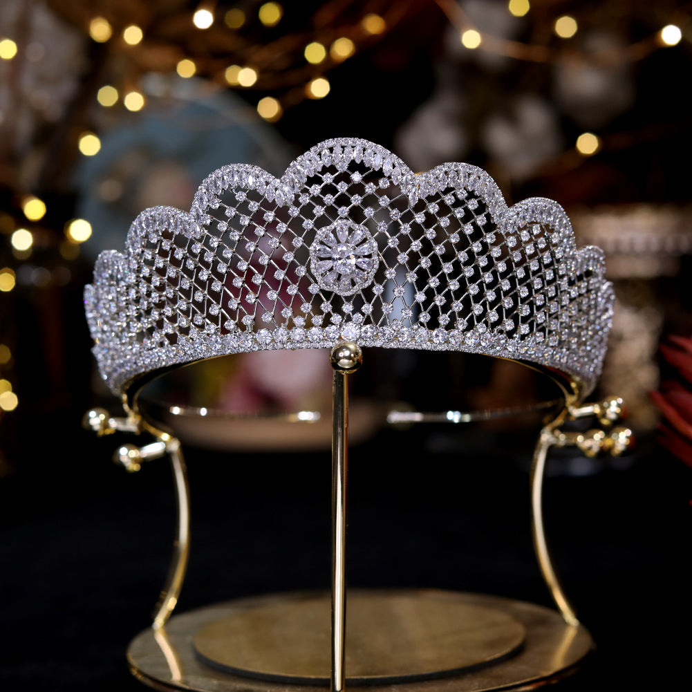 Outlets Quinceanera Tiara, Wedding Crown, Crystal Brilliant Headpiece, Full Shine Cubic Zirconia Gems