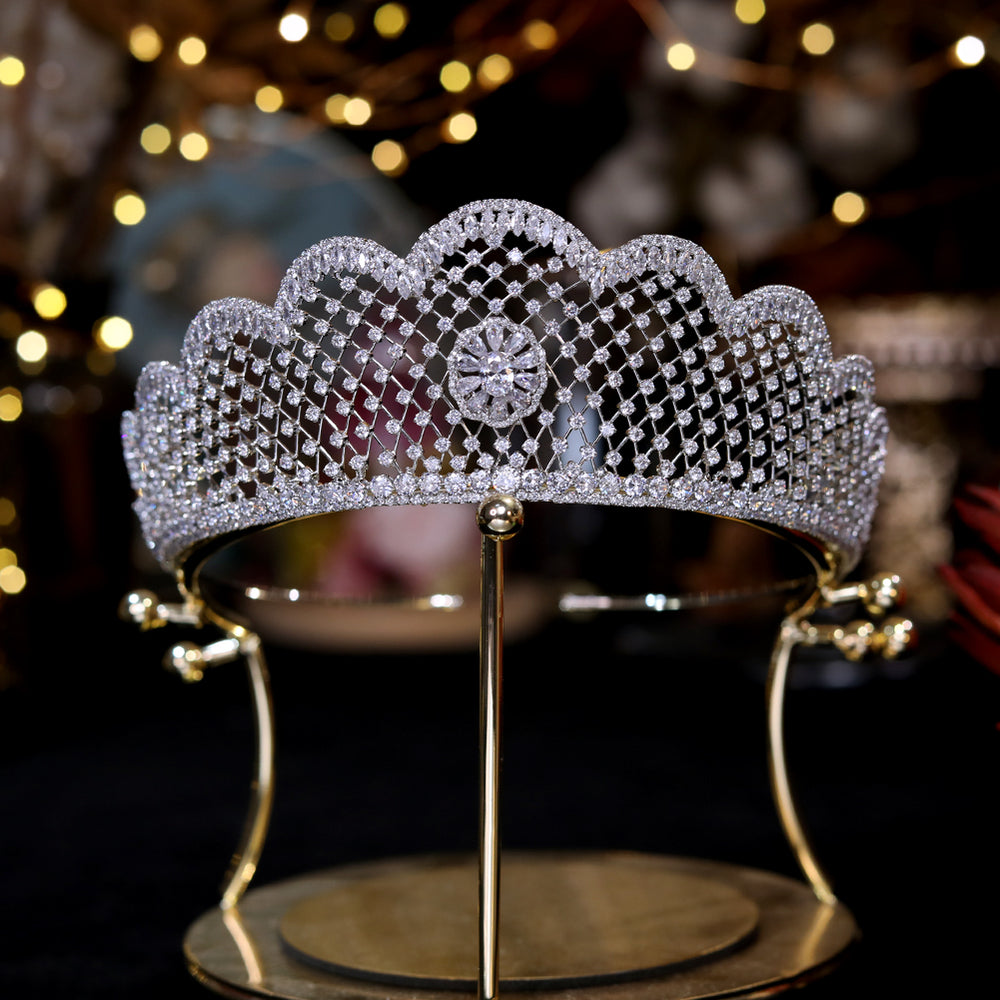 Cubic Zirconia Silver Princess Bridal Wedding Tiara Crown