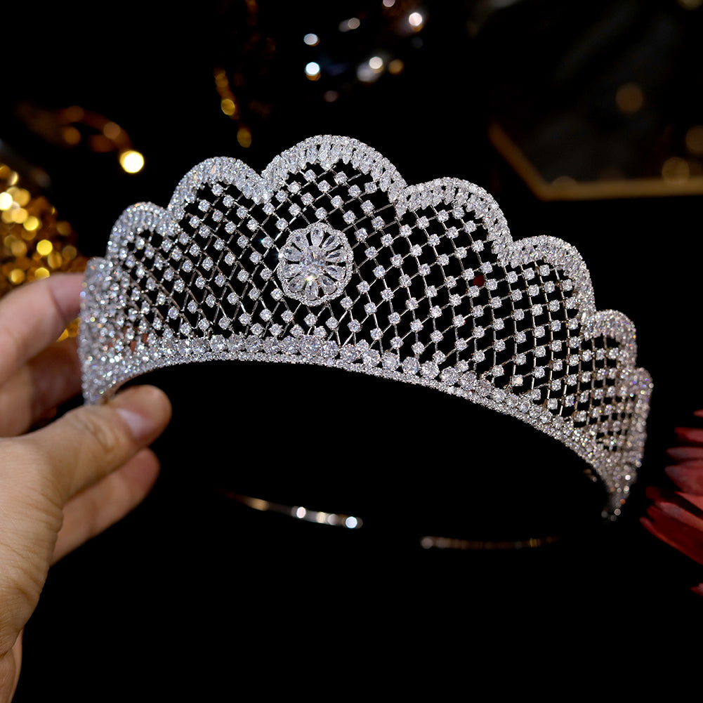 Load image into Gallery viewer, Cubic Zirconia Silver Princess Bridal Wedding Tiara Crown
