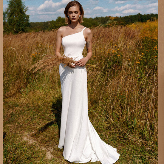 Load image into Gallery viewer, Boho Beach Country Chiffon One Shoulder Bridal Wedding Gown
