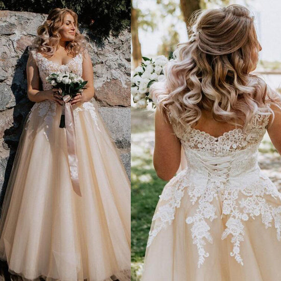Elegant A-line Lace Tulle Boho Bridal Wedding Dress