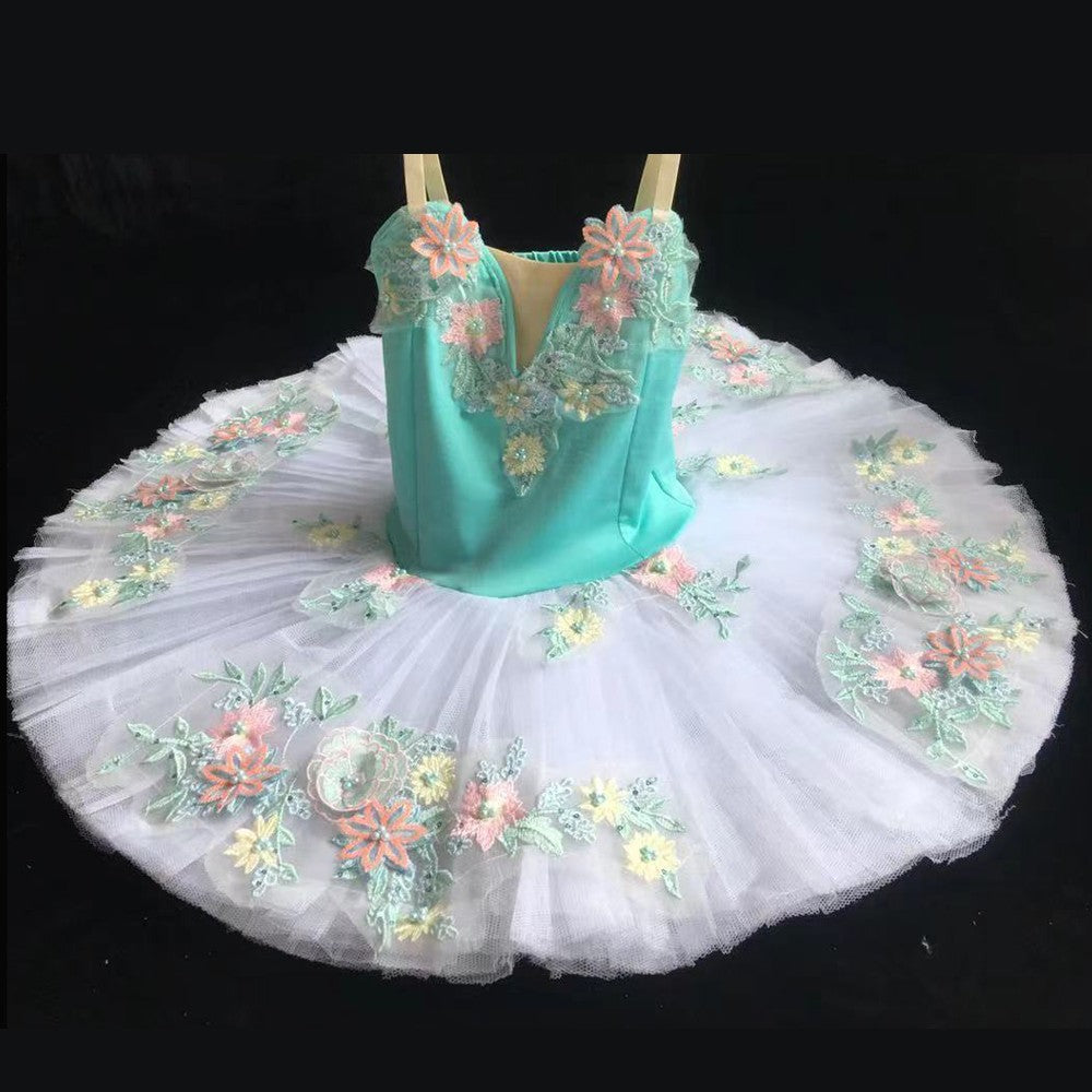 Ballerina Flower Embroidery Girls Tutu Performance Dance Costume