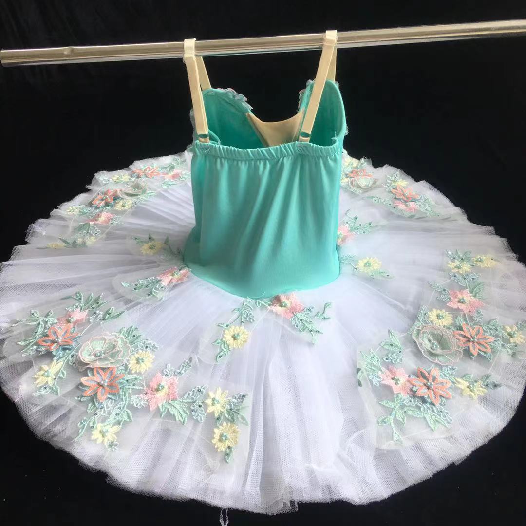 Ballerina Flower Embroidery Girls Tutu Performance Dance Costume