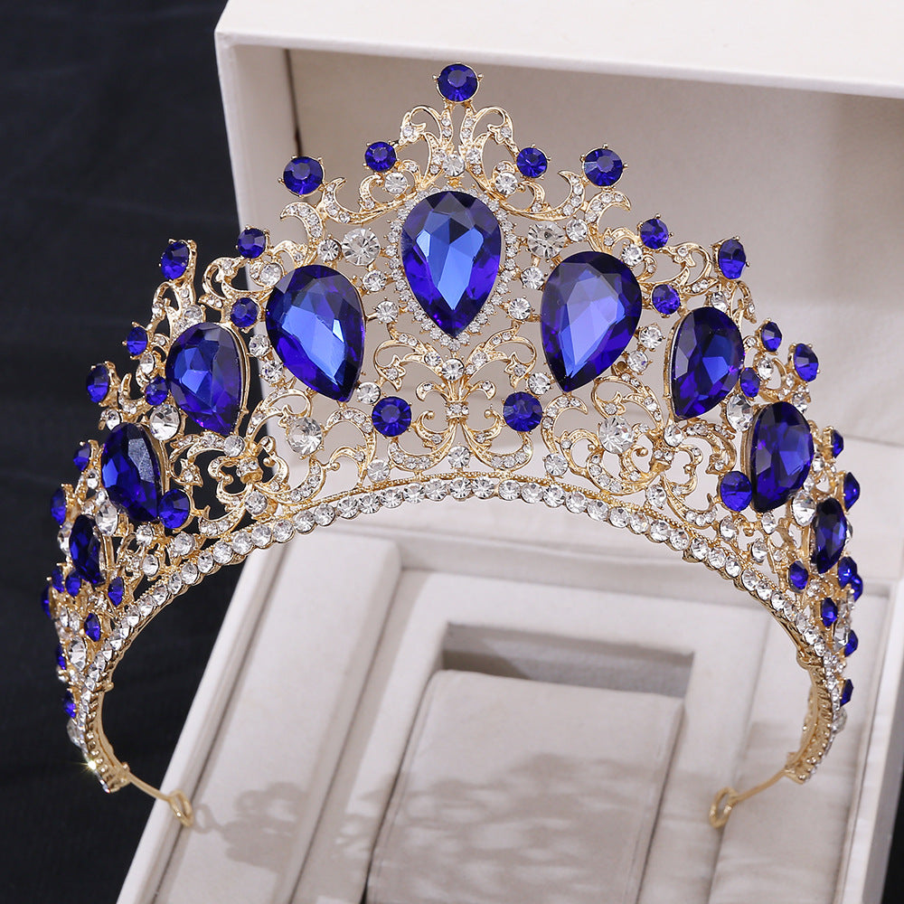 Classical Gold Colorful Crystal Tiaras Crowns Bridal Wedding Hair Accessories