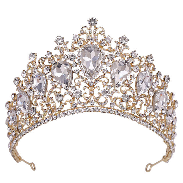 Load image into Gallery viewer, Classical Gold Colorful Crystal Tiaras Crowns Bridal Wedding Hair Accessories 5 Colors
