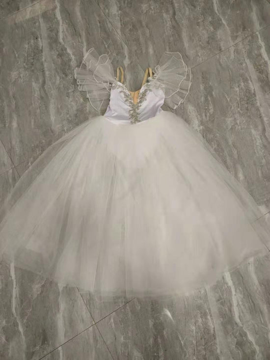 White Ballet Dress Long Tutu Girls Professional Fairy Ballet Costume