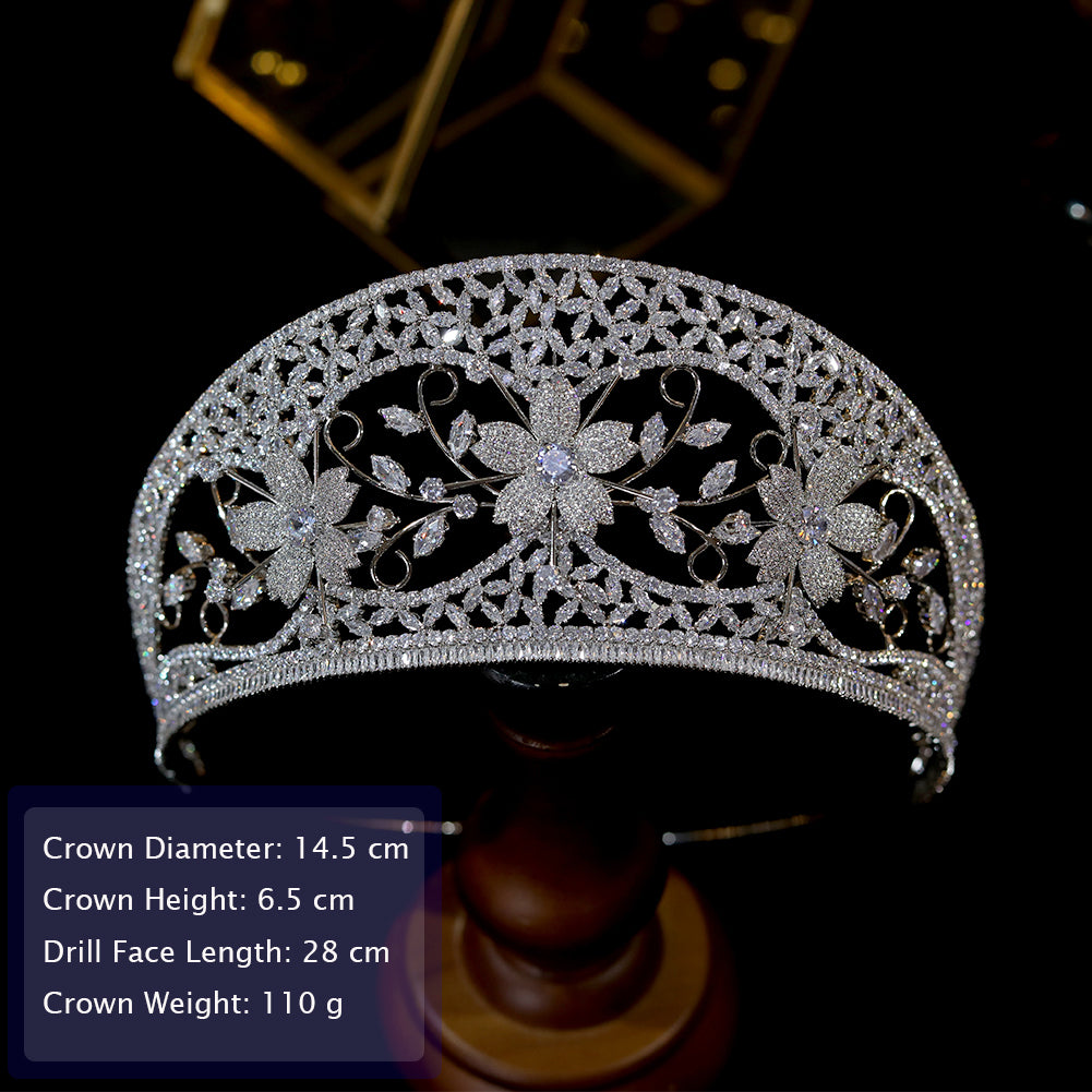 Luxury AAA Cubic Zirconia Bridal Tiaras Fascinator Stereoscopic Flower Tiara Crown
