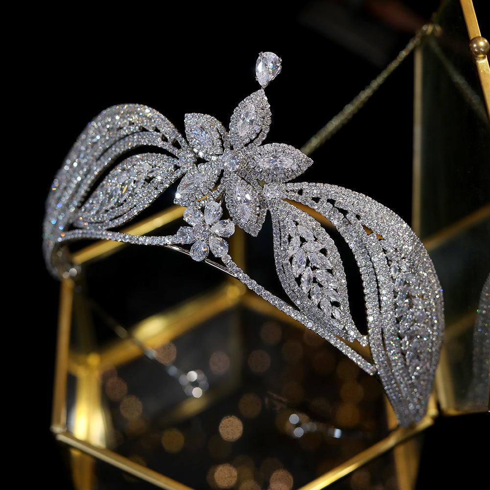 5 Point Star Cubic Zirconia Flower Tiara Crown Jewelry Fascinator