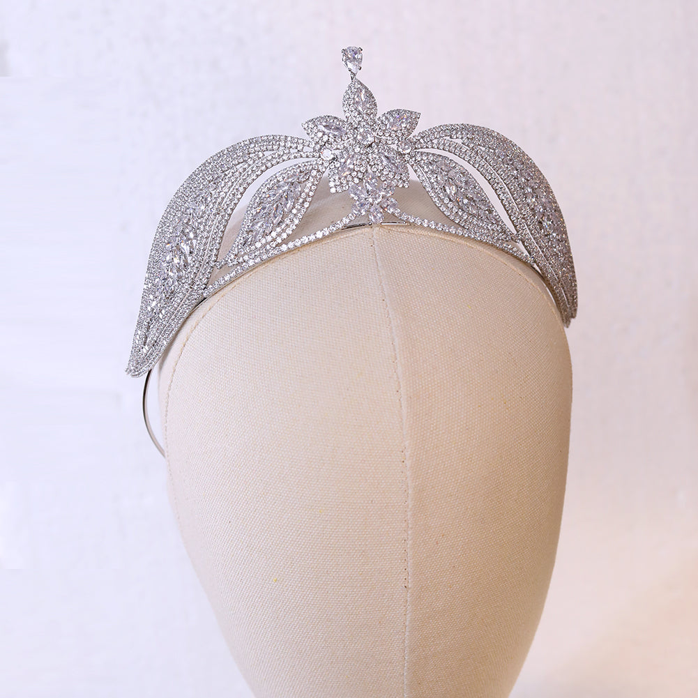 5 Point Star Cubic Zirconia Flower Tiara Crown Jewelry Fascinator