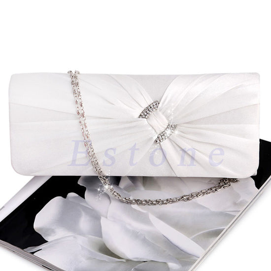 White Satin Evening Handbag-Clutch-Purse