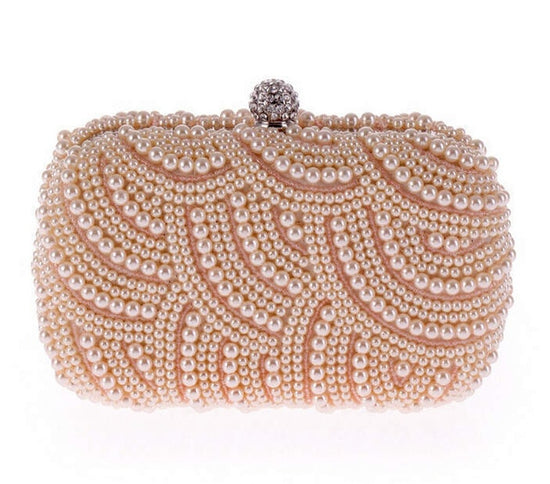 Load image into Gallery viewer, Hand Made Luxury Pearl Clutch Bag Diamond Chain for Party Wedding - TulleLux Bridal Crowns &amp;amp;  Accessories 
