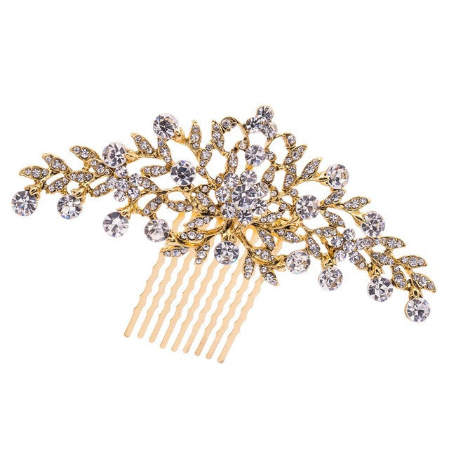 Clear Rhinestone Crystals Wedding Bride Bridal Floral Hair Comb Head Pieces Accessories - TulleLux Bridal Crowns &  Accessories 