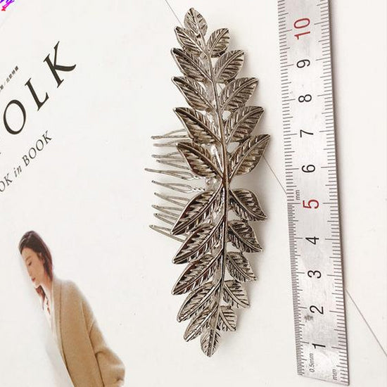Load image into Gallery viewer, Vintage Gold or Silver Plated Leaves Bun Top Hair Comb Wedding Hair Accessories - TulleLux Bridal Crowns &amp;amp;  Accessories 
