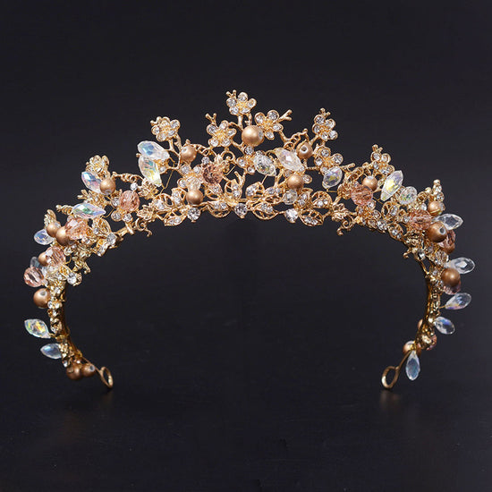 Gold Flower Crystal Bridal Wedding Tiara Crown - TulleLux Bridal Crowns &  Accessories 