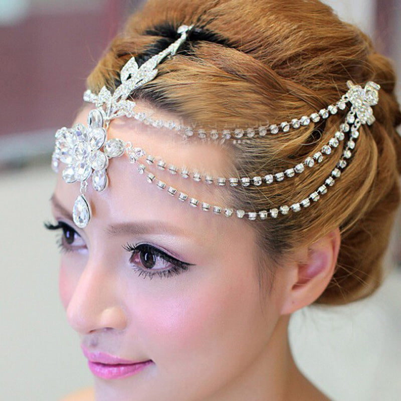 Clear Crystal Teardrop Dangle Forehead Tiara Bridal Wedding Crown