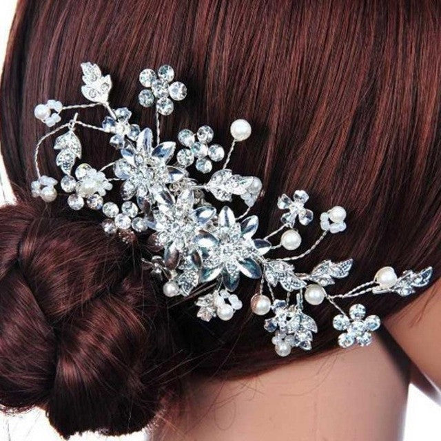 Wedding Hair Accessories Clips Romantic Crystal Pearl Flower  Rhinestone Tiara Bridal Crown Hair Pins Bride Hair Jewelry - TulleLux Bridal Crowns &  Accessories 