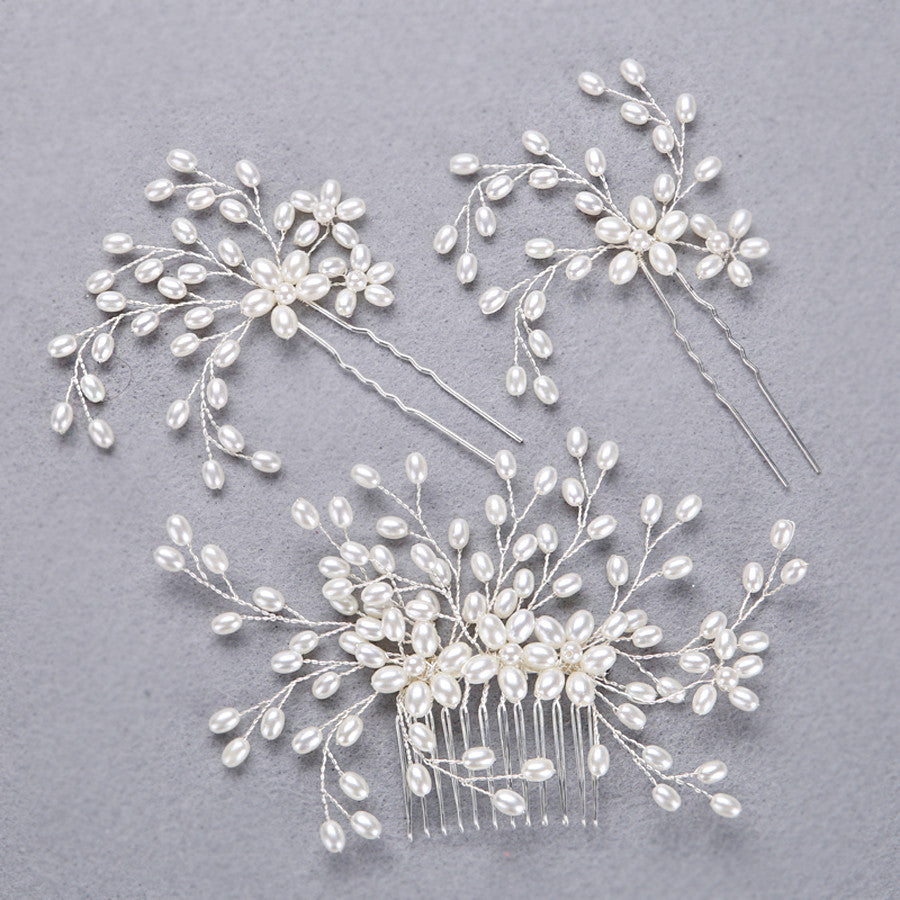 3PCS  Wedding Bridal Comb and Hairpins Simulated Pearl  Hair Accessories - TulleLux Bridal Crowns &  Accessories 